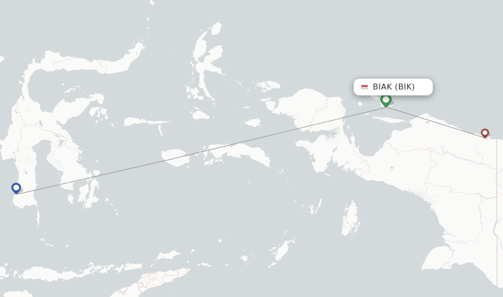 Route map with flights from Biak with Sriwijaya Air