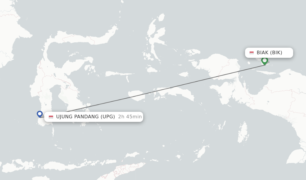 Flights from Biak to Ujung Pandang route map