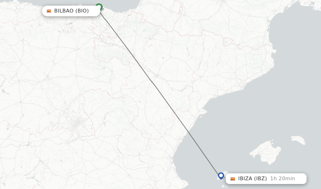 Flights from Bilbao to Ibiza route map