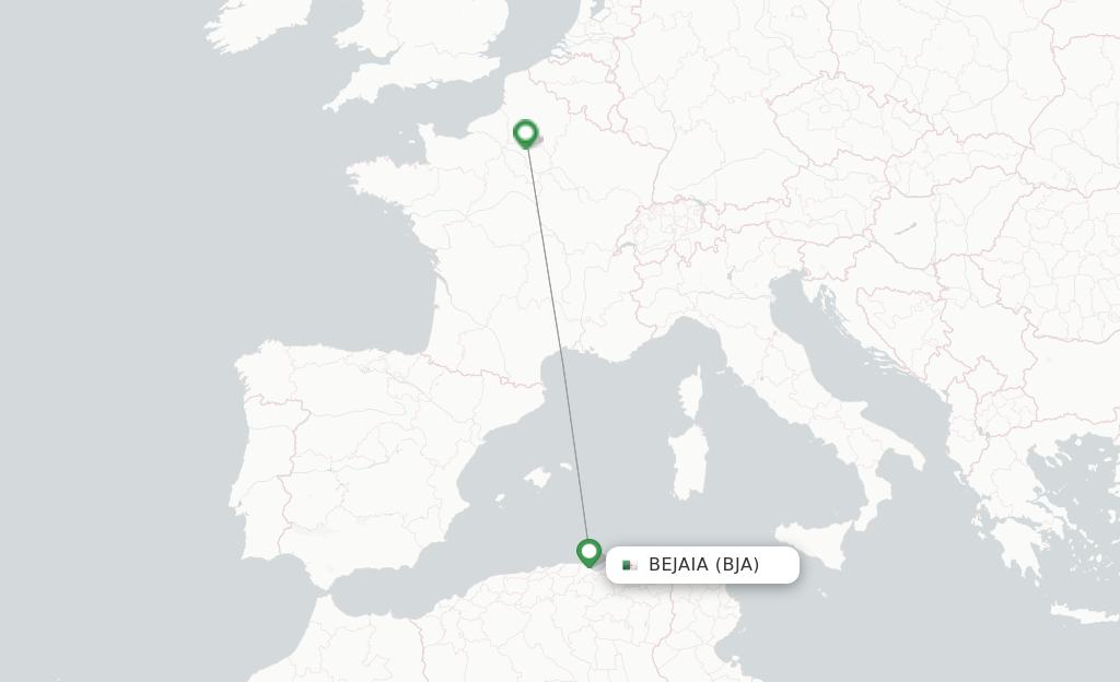 Route map with flights from Bejaia with ASL Airlines France