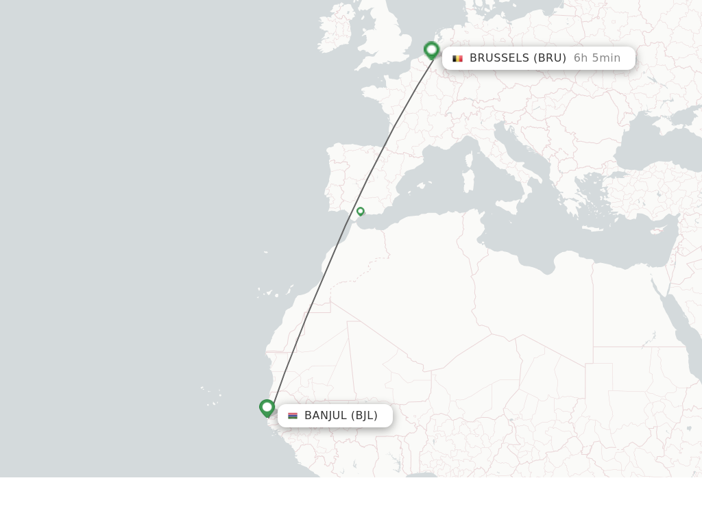 Flights from Banjul to Brussels route map