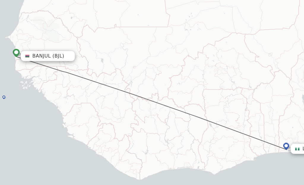 Flights from Lagos to Banjul route map