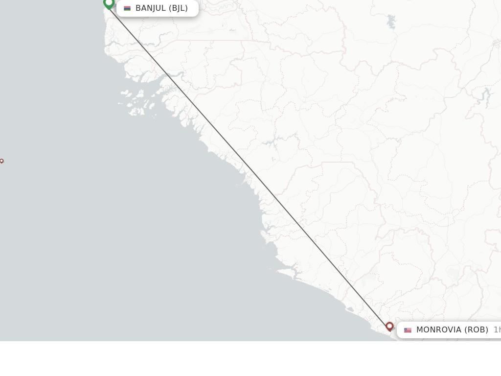 Flights from Banjul to Monrovia route map