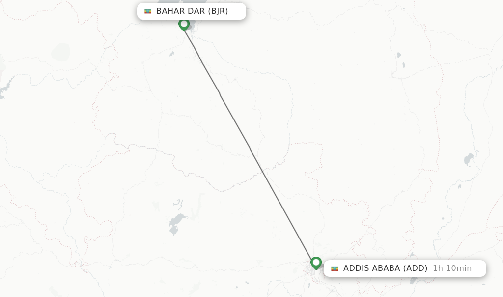 Flights from Bahar Dar to Addis Ababa route map