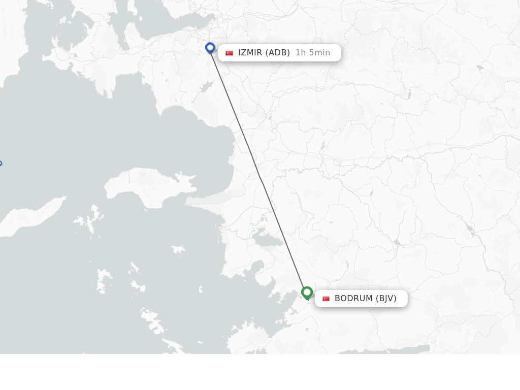 Flights from Izmir to Bodrum route map