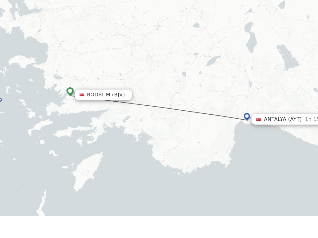 Flights from Bodrum to Antalya route map