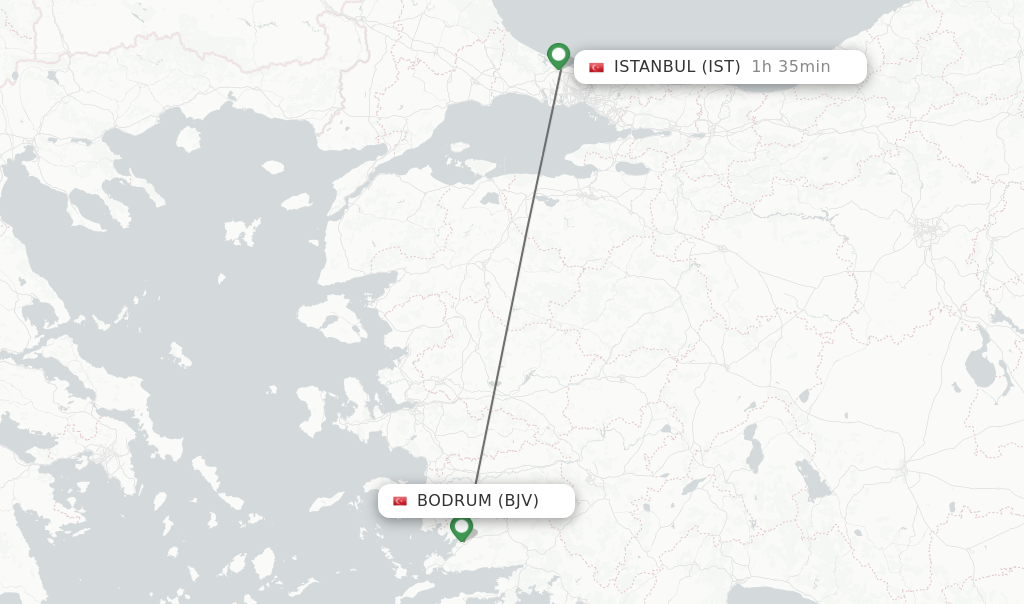 Flights from Bodrum to Istanbul route map
