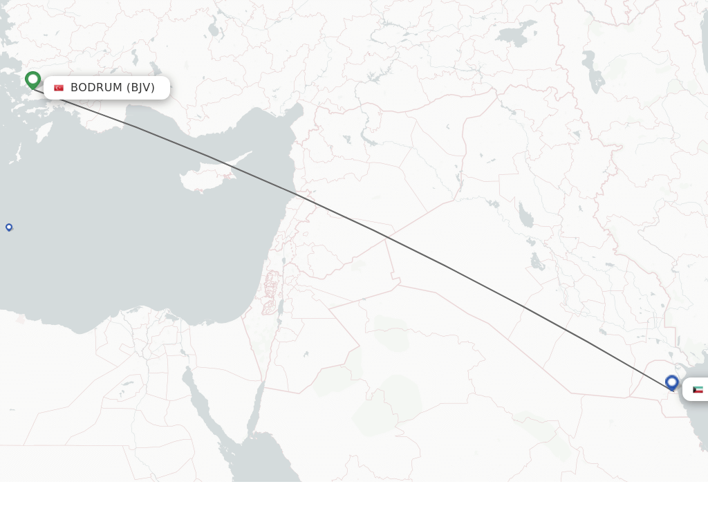 Flights from Bodrum to Kuwait route map