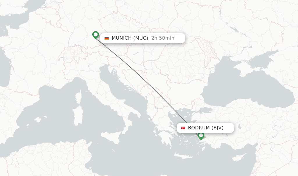 Flights from Bodrum to Munich route map