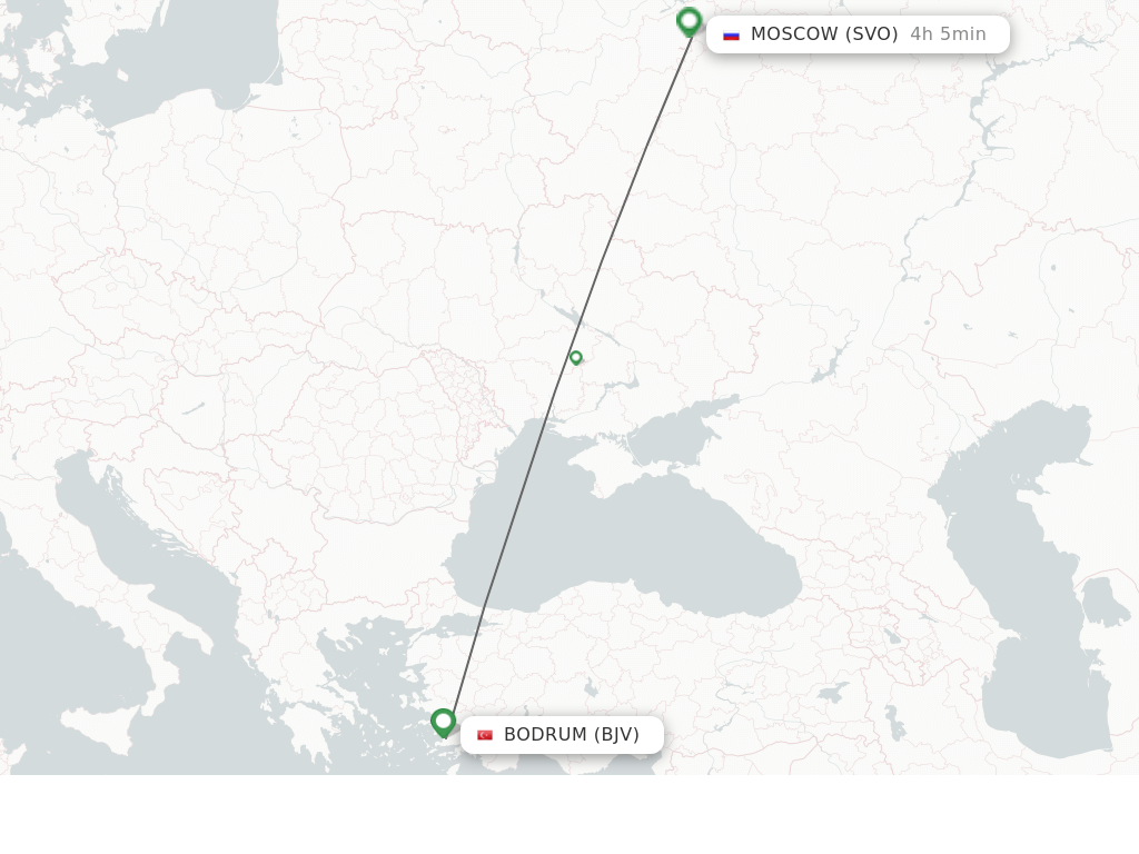 Flights from Bodrum to Moscow route map
