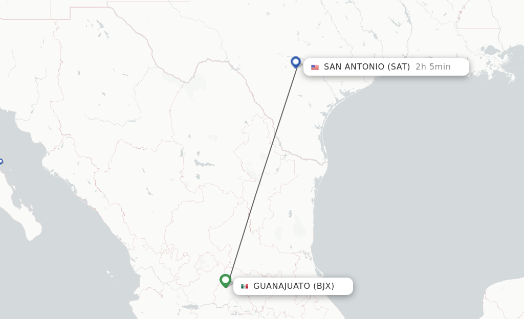Flights from Leon/Guanajuato to San Antonio route map
