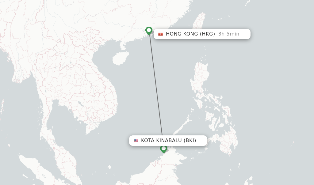 Flights from Kota Kinabalu to Hong Kong route map