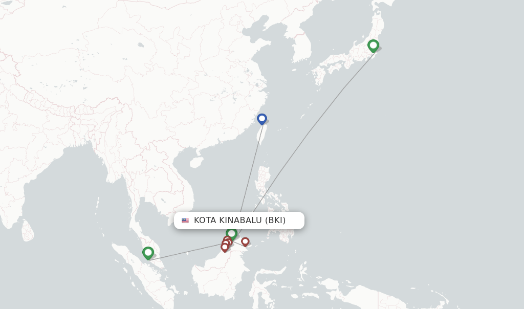 Route map with flights from Kota Kinabalu with Malaysia Airlines