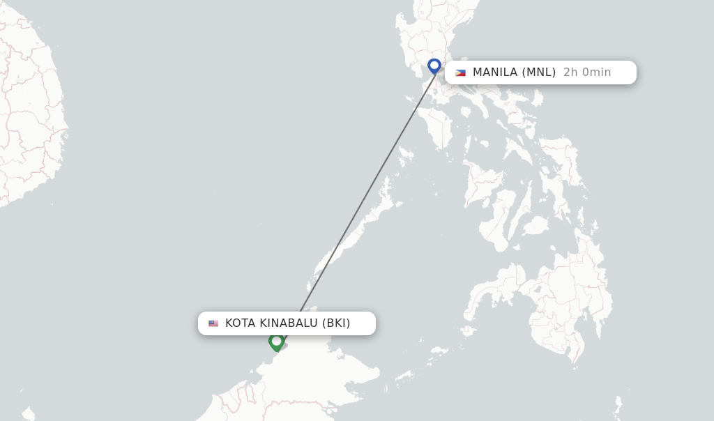 Flights from Kota Kinabalu to Manila route map