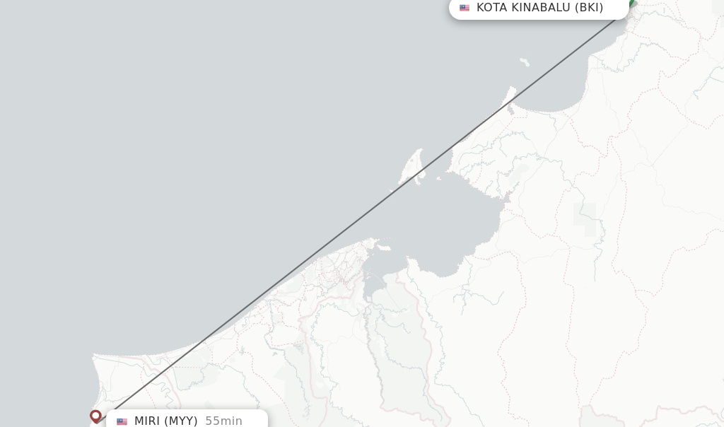 Flights from Kota Kinabalu to Miri route map
