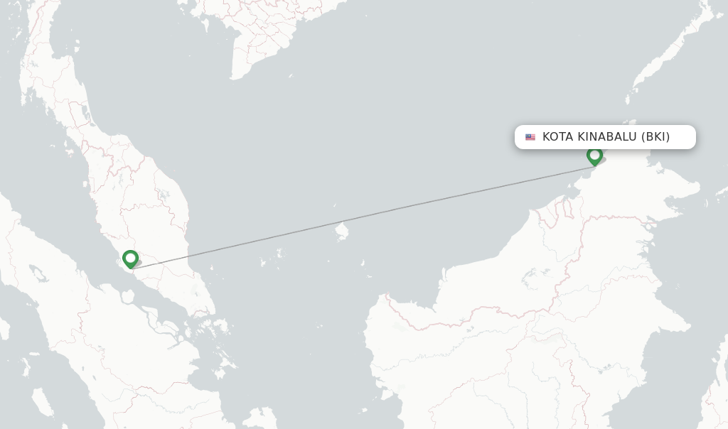 Route map with flights from Kota Kinabalu with Batik Air