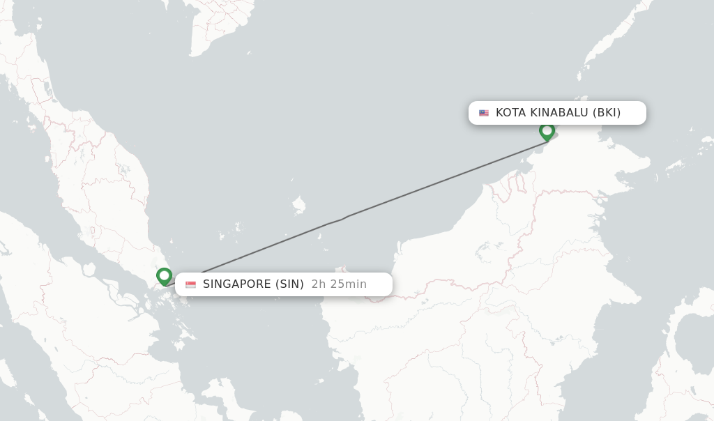 Flights from Kota Kinabalu to Singapore route map