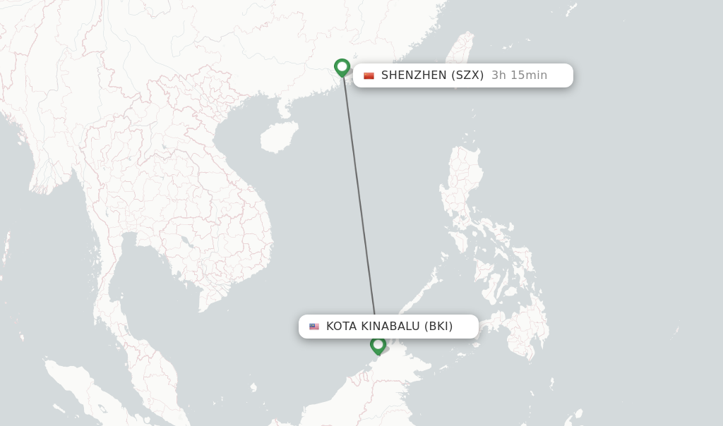 Flights from Shenzhen to Kota Kinabalu route map