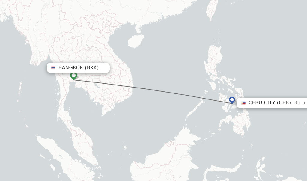 Flights from Bangkok to Cebu City route map