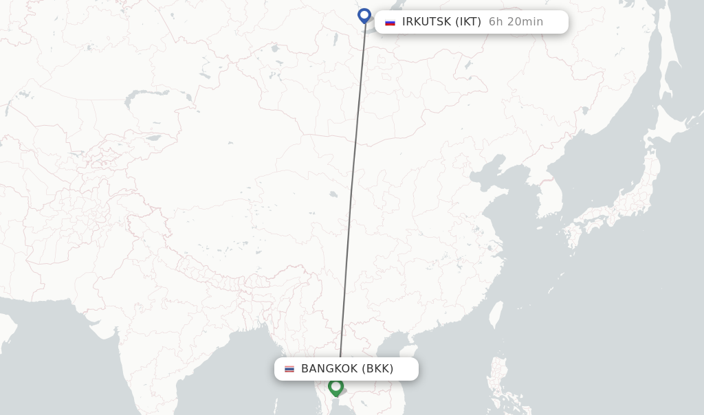 Flights from Irkutsk to Bangkok route map