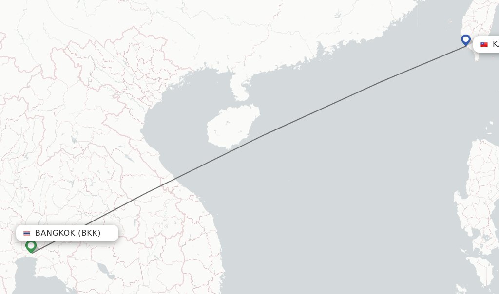 Flights from Bangkok to Kaohsiung route map