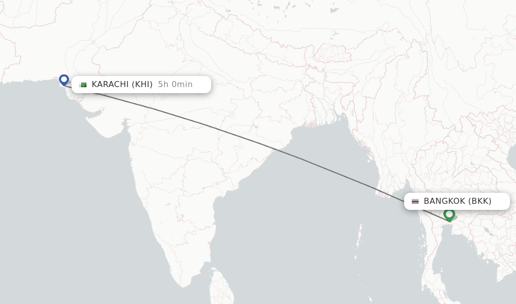 Flights from Bangkok to Karachi route map