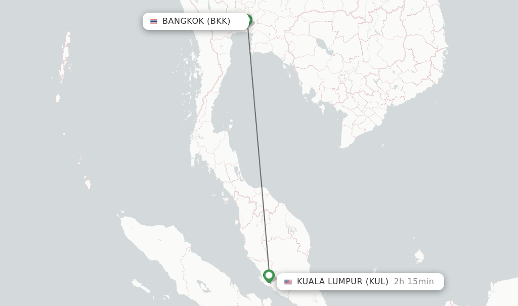 Flights from Bangkok to Kuala Lumpur route map
