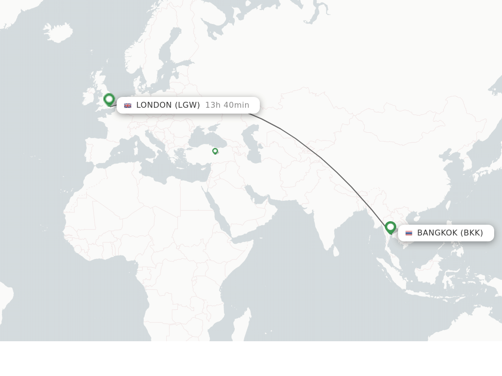 Flights from London to Bangkok route map