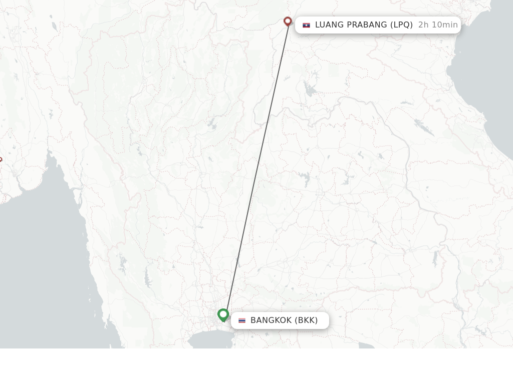 Flights from Bangkok to Luang Prabang route map