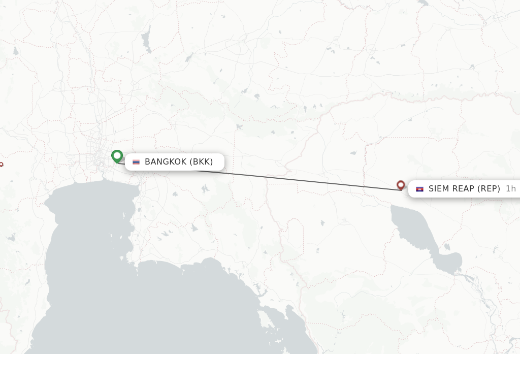 Flights from Bangkok to Siem Reap route map