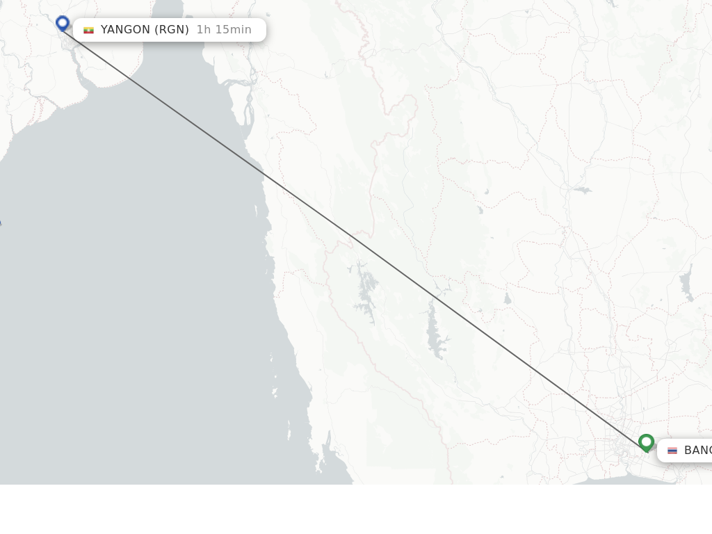 Flights from Bangkok to Yangon route map