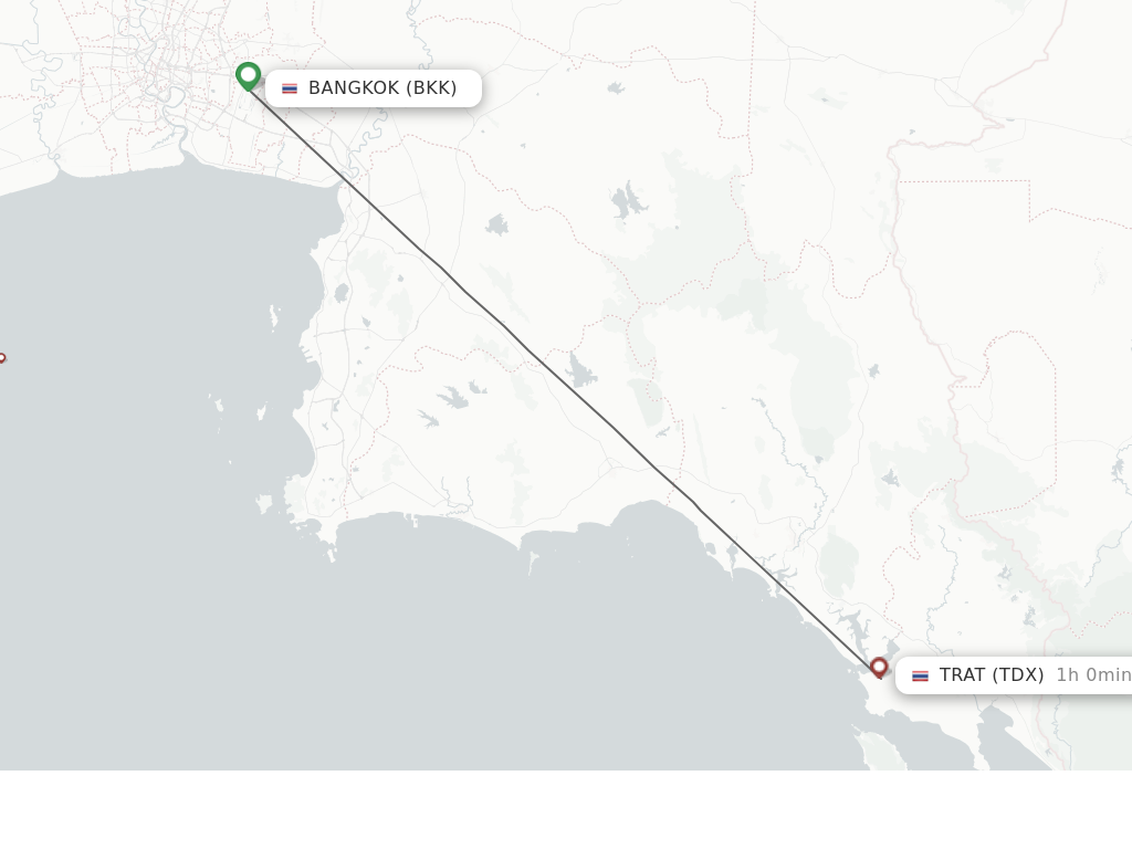 Flights from Bangkok to Trat route map