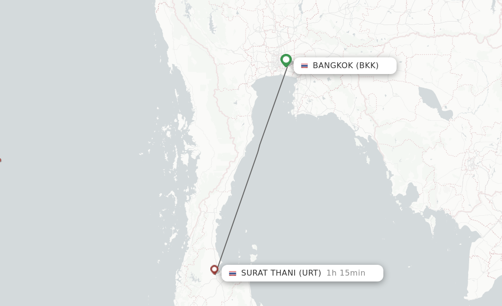 Flights from Bangkok to Surat Thani route map