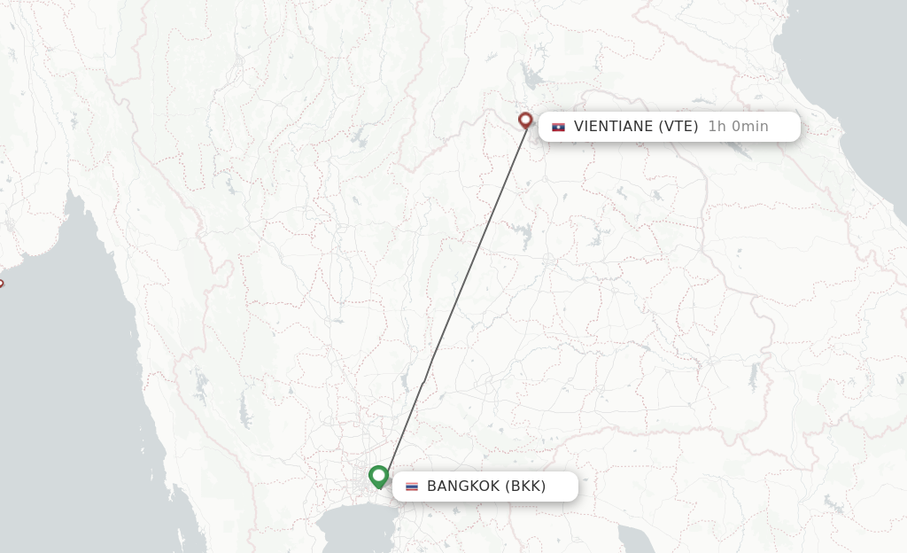 Flights from Bangkok to Vientiane route map