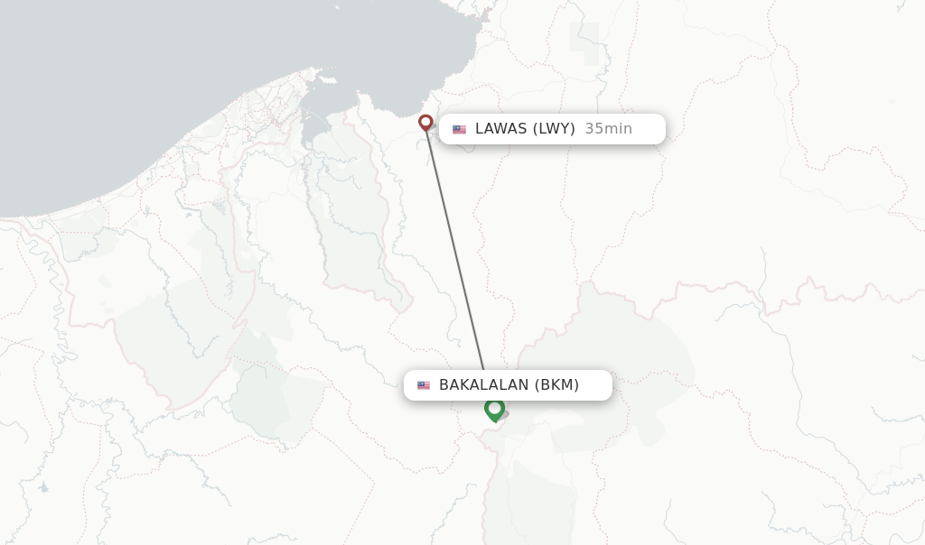 Flights from Bakalalan to Lawas route map