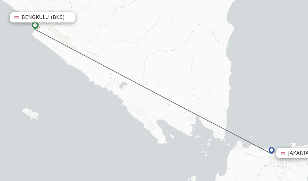 Flights from Bengkulu to Jakarta route map