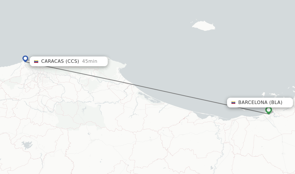 Flights from Barcelona to Caracas route map
