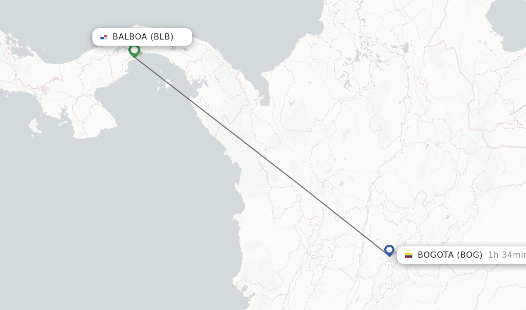 Flights from Balboa to Bogota route map