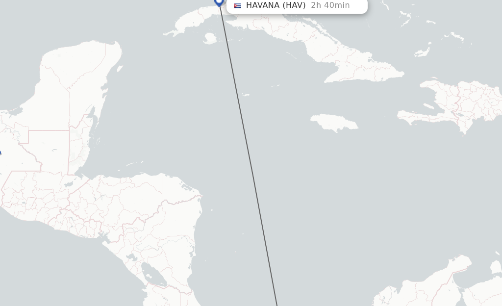 Flights from Balboa to Havana route map