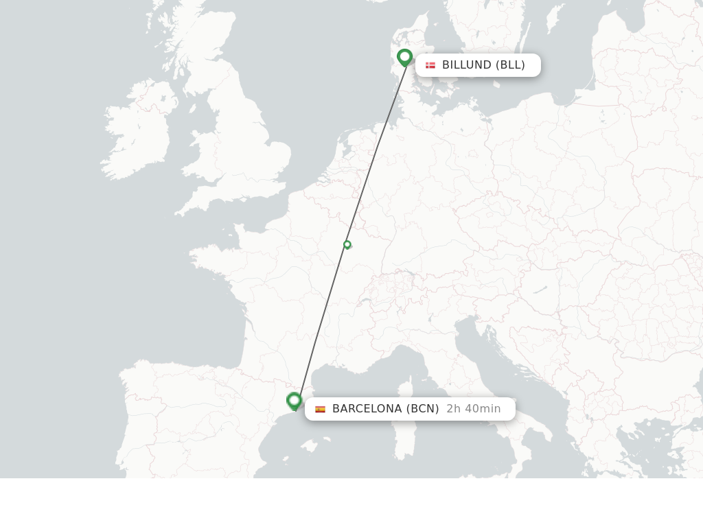 Flights from Billund to Barcelona route map
