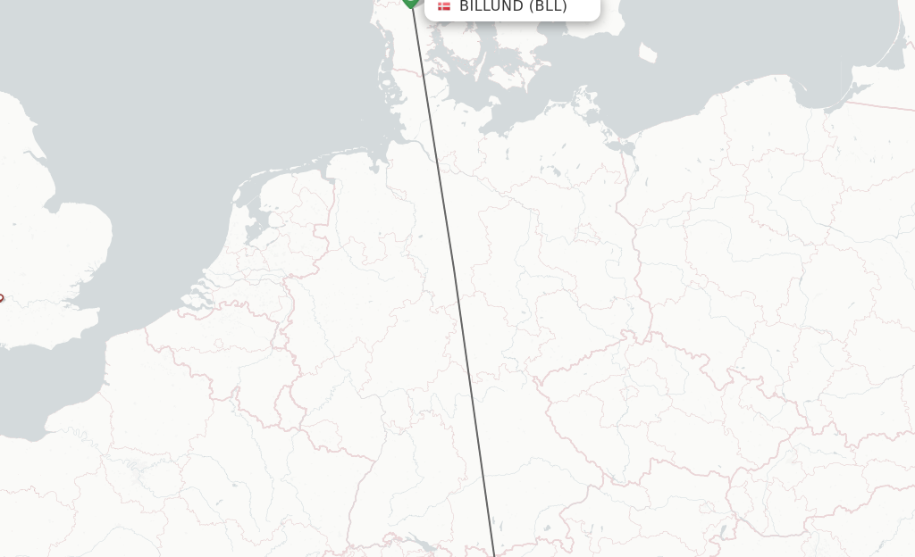 Flights from Billund to Bolzano route map