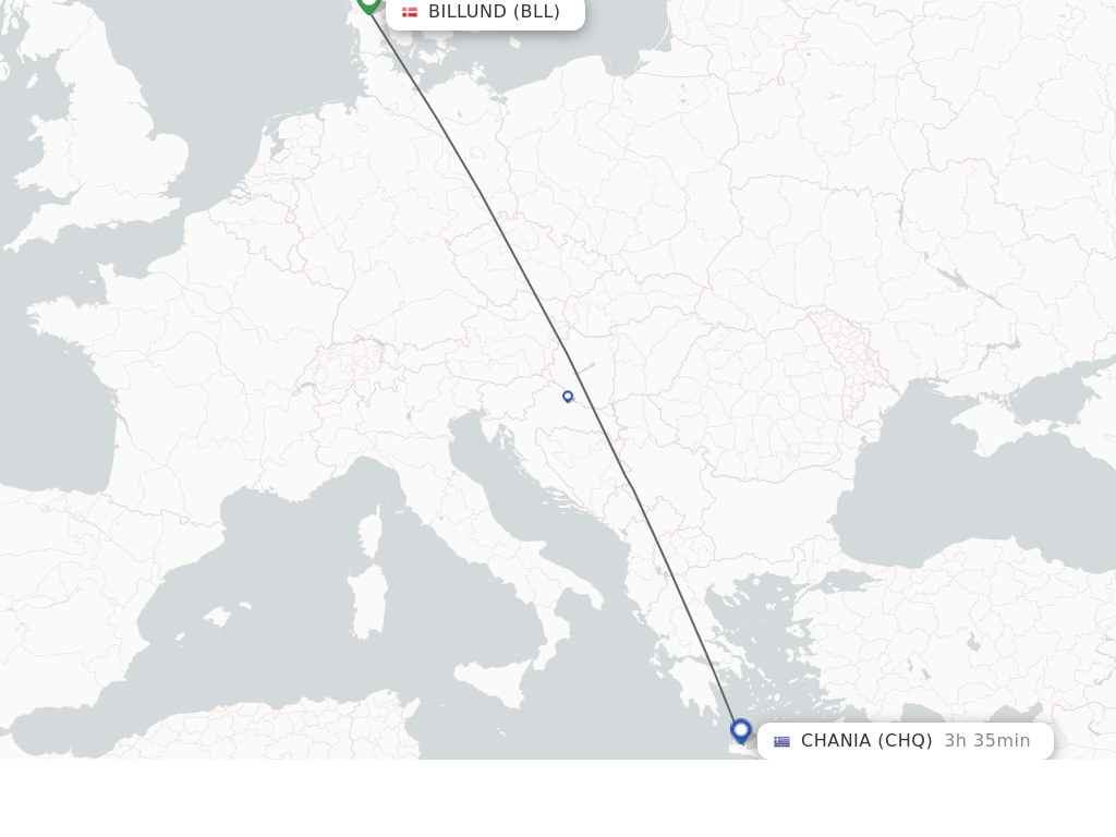 Flights from Billund to Chania route map