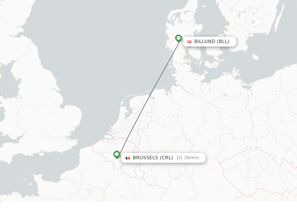 Flights from Billund to Brussels route map