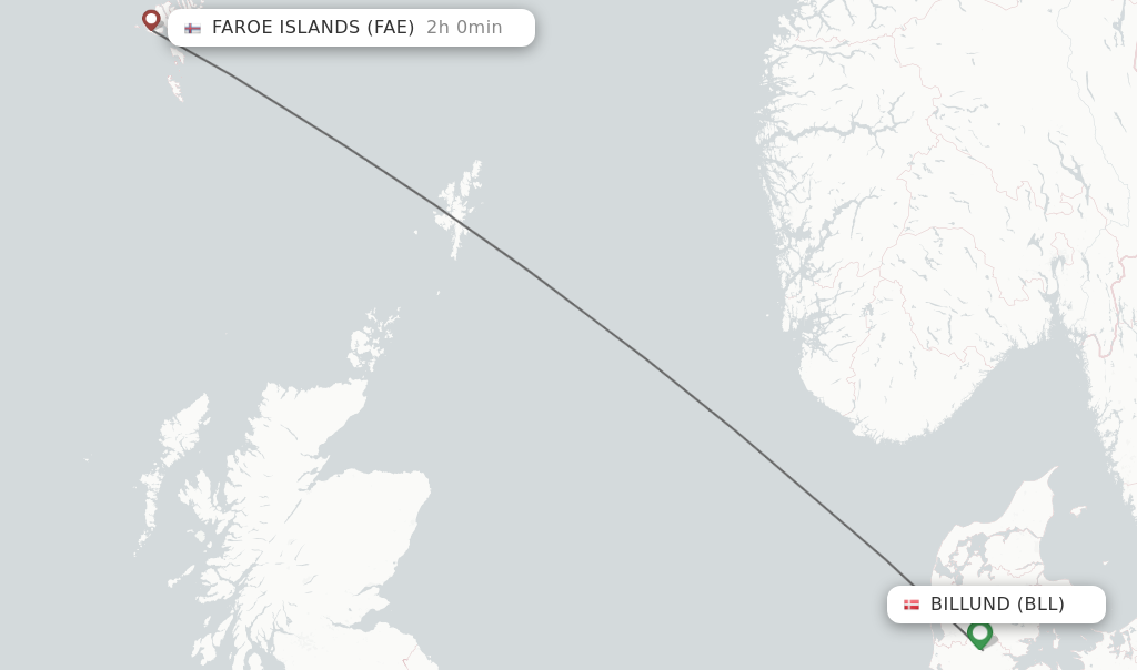 Flights from Billund to Faroe Islands route map