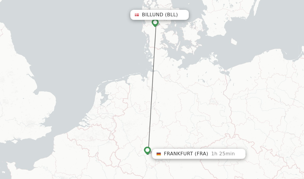 Flights from Billund to Frankfurt route map