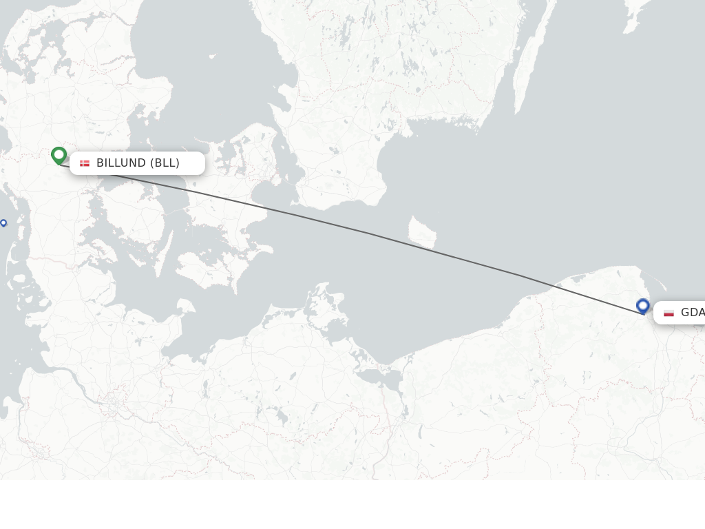 Flights from Billund to Gdansk route map