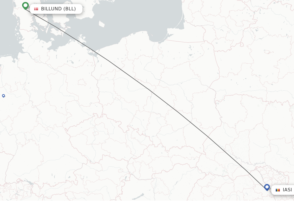 Flights from Billund to Iasi route map