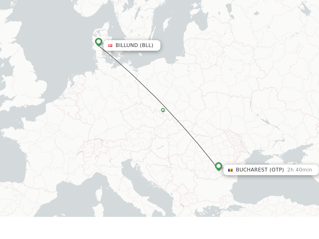 Flights from Billund to Bucharest route map