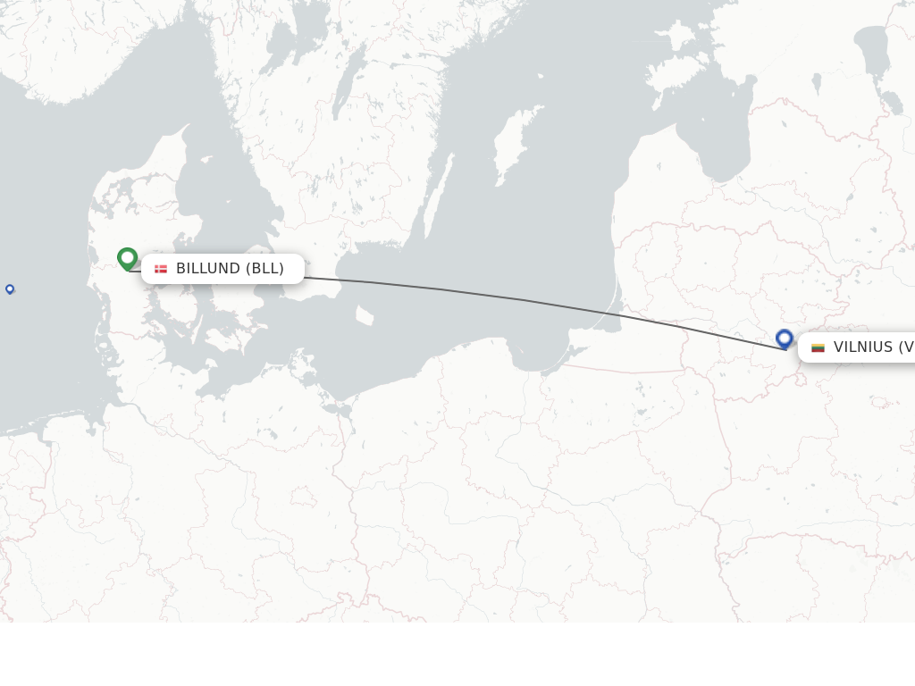 Flights from Billund to Vilnius route map