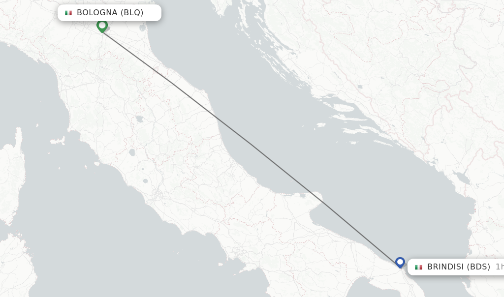 Flights from Bologna to Brindisi route map